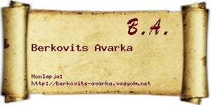 Berkovits Avarka névjegykártya